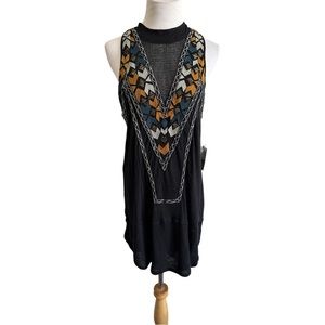 NWT Free People Halter Neck Racer Back Tunic with Mesh and Embroidered Dress
